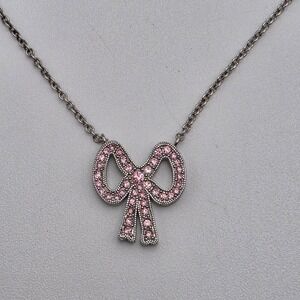 Coach Swarovski Crystals‎ Bow Pendant Necklace Pink Silver 16"to 18"